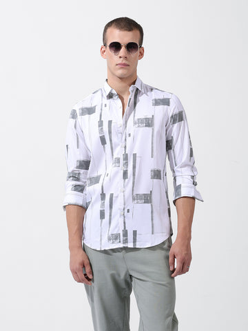 Men's White Slim Fit Printed Party Wear Shirt
