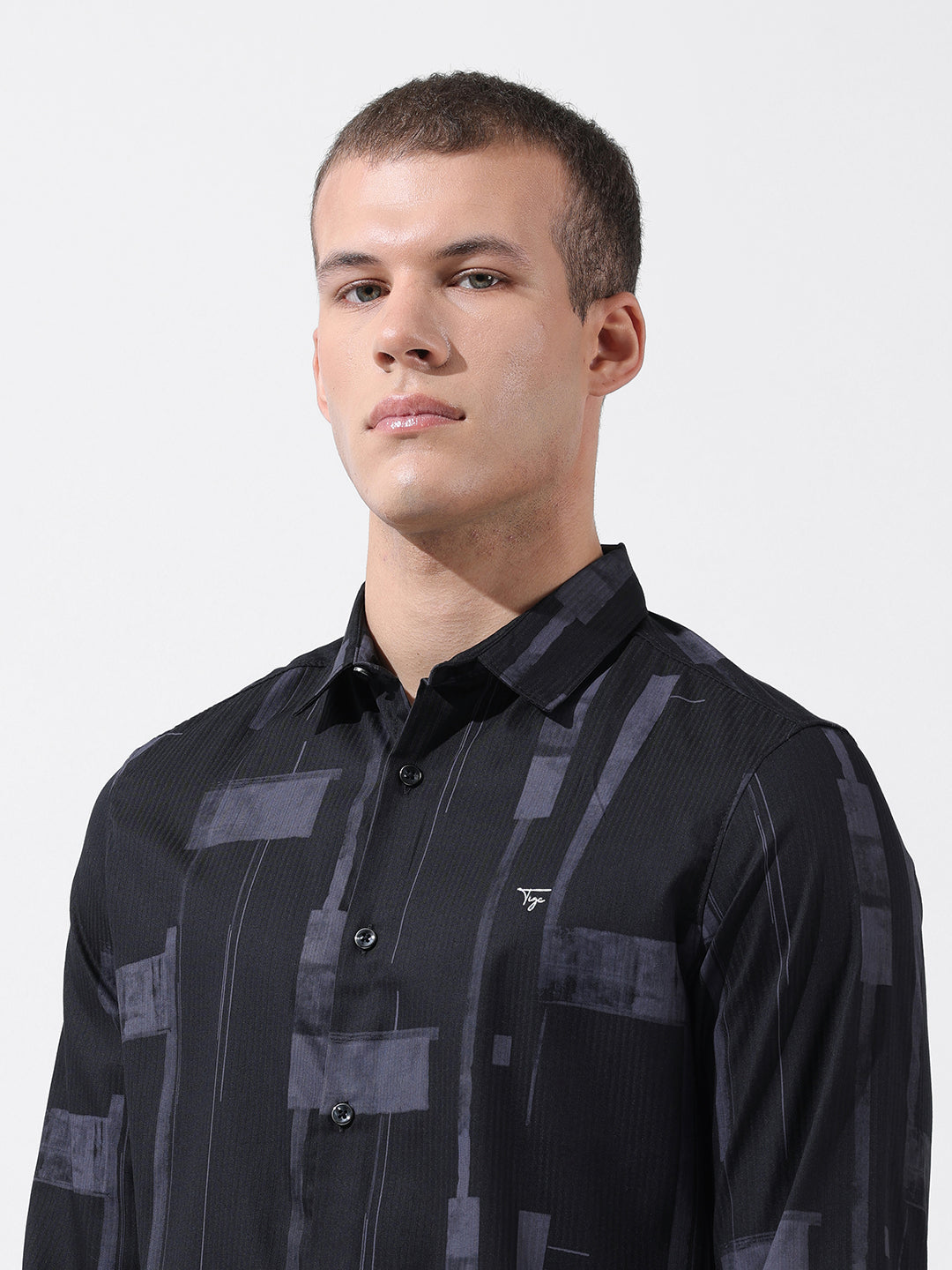 Men's Black Slim Fit Printed Party Wear Shirt