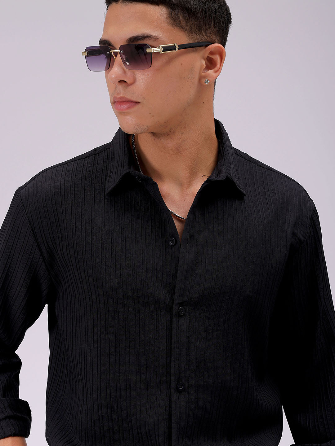 Men's Black Relaxed Fit Solid Resortwear Shirt