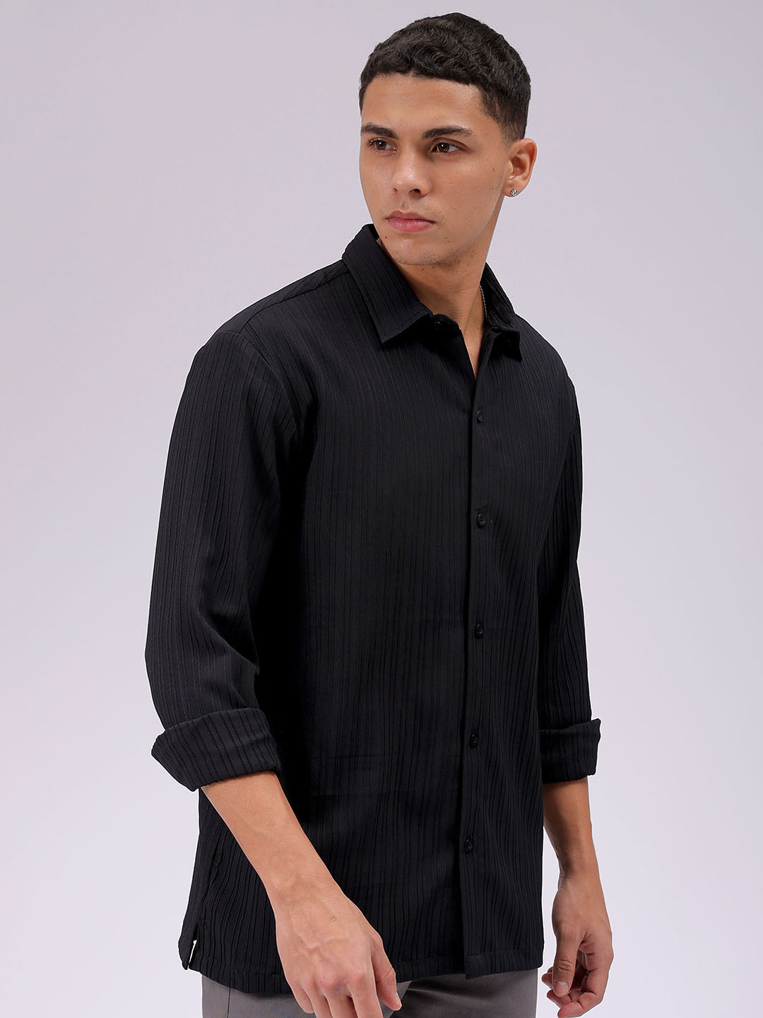 Men's Black Relaxed Fit Solid Resortwear Shirt