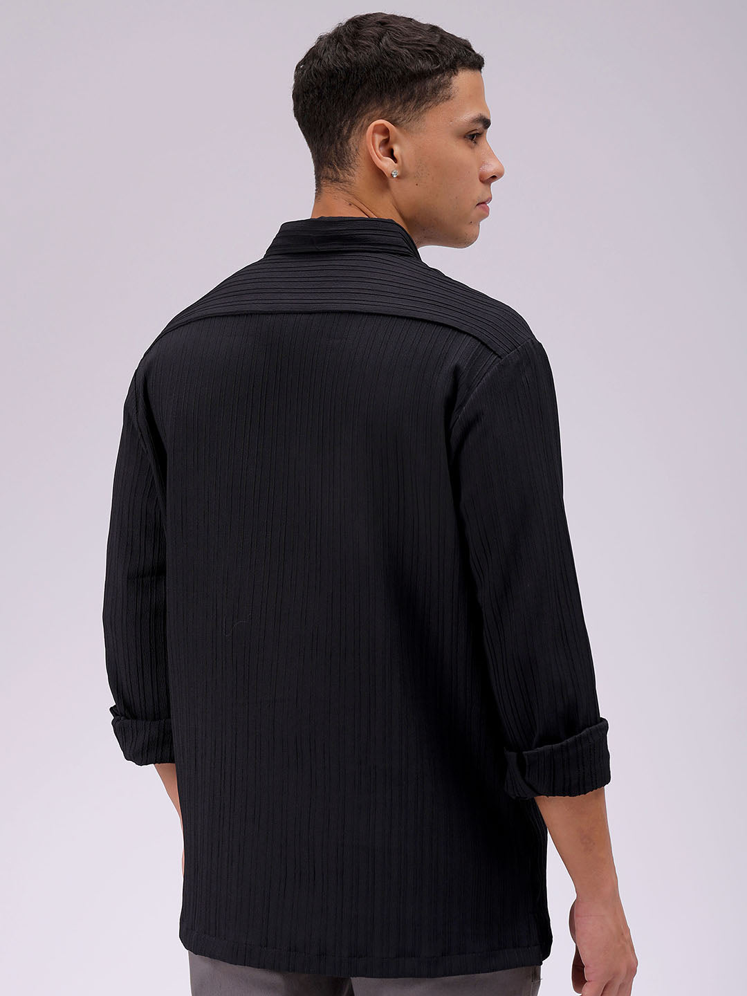 Men's Black Relaxed Fit Solid Resortwear Shirt