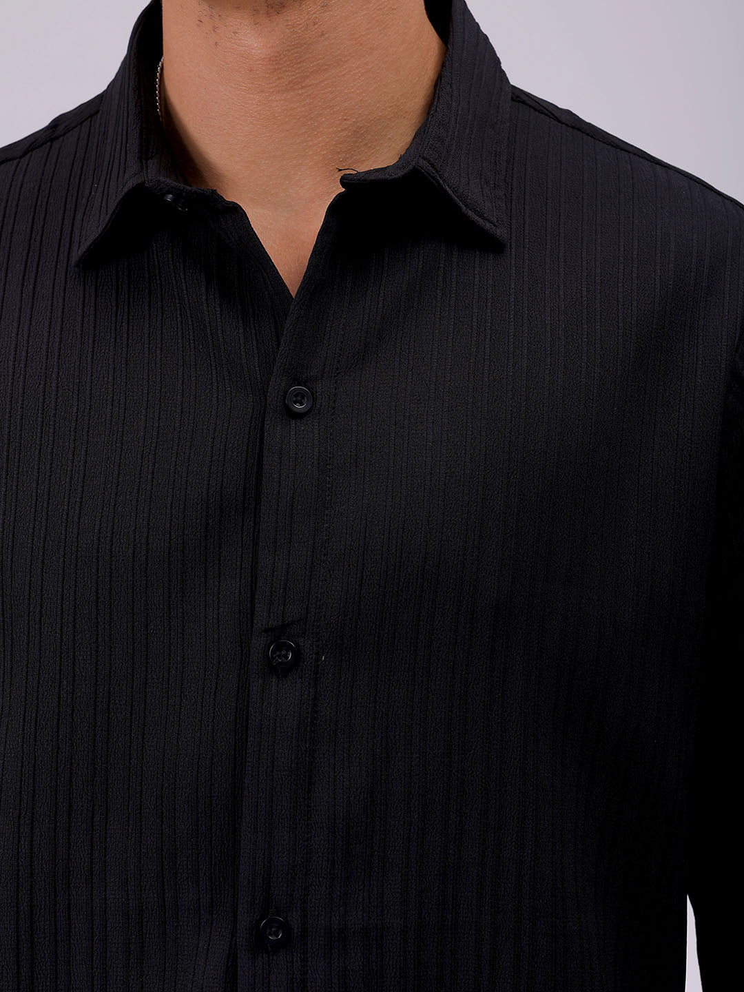 Men's Black Relaxed Fit Solid Resortwear Shirt