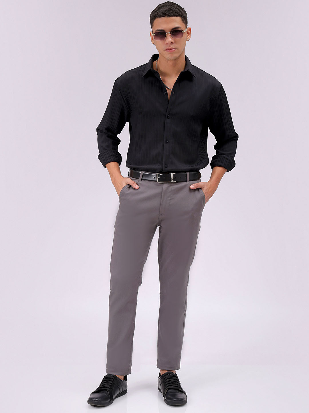 Men's Black Relaxed Fit Solid Resortwear Shirt