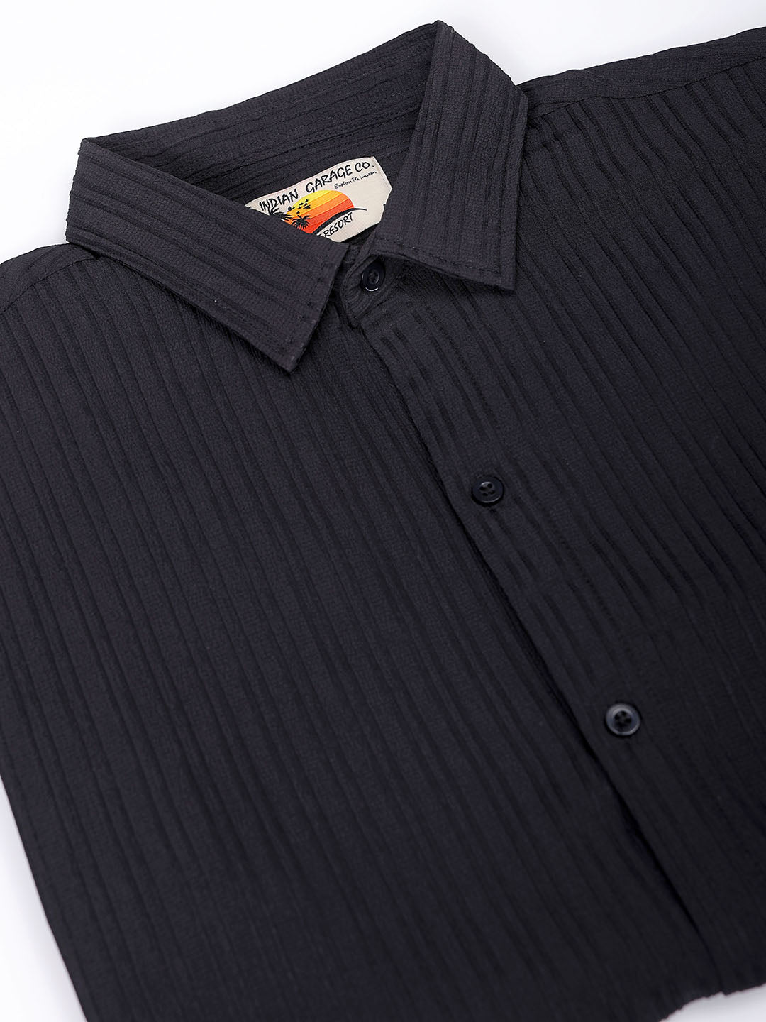 Men's Black Relaxed Fit Solid Resortwear Shirt