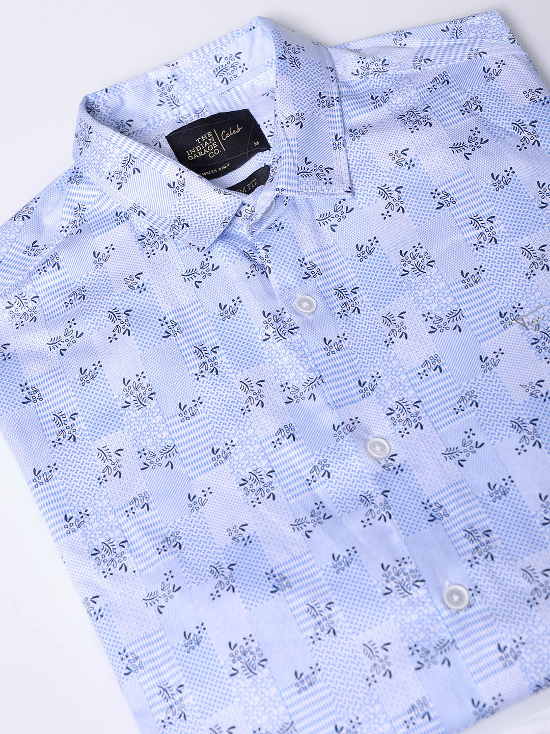 Men's Blue Slim Fit Geometric Printed Partywear Shirt