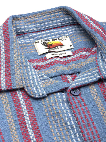 Men's Blue Relaxed Fit Striped Textured Shirt