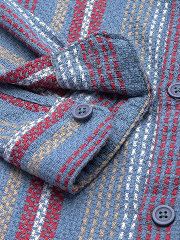 Men's Blue Relaxed Fit Striped Textured Shirt