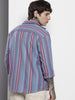 Men's Blue Relaxed Fit Striped Textured Shirt