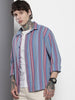 Men's Blue Relaxed Fit Striped Textured Shirt