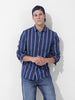Men's Blue Slim Fit Striped Striped Shirt