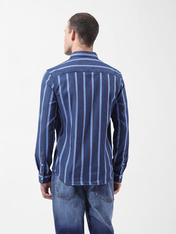 Men's Blue Slim Fit Striped Striped Shirt