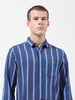Men's Blue Slim Fit Striped Striped Shirt