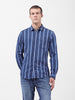 Men's Blue Slim Fit Striped Striped Shirt