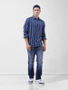 Men's Blue Slim Fit Striped Striped Shirt