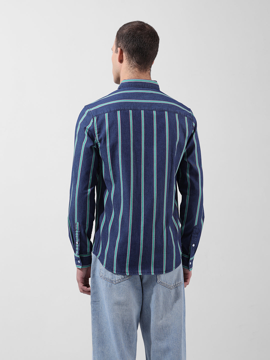 Men's Blue Slim Fit Striped Striped Shirt