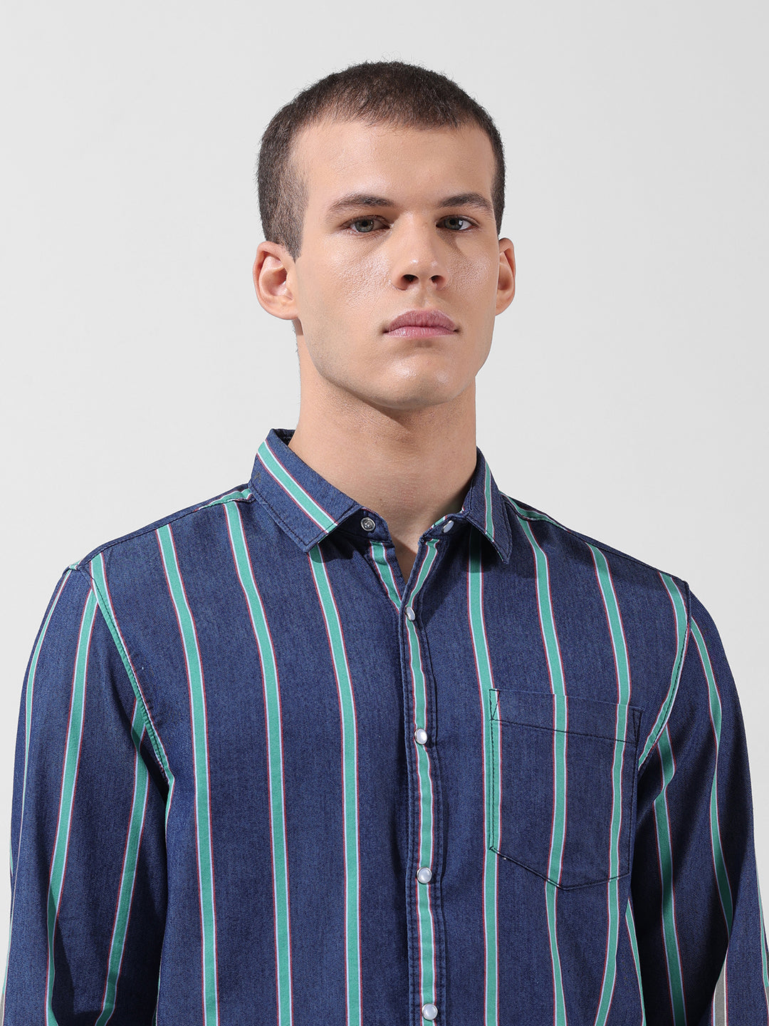 Men's Blue Slim Fit Striped Striped Shirt