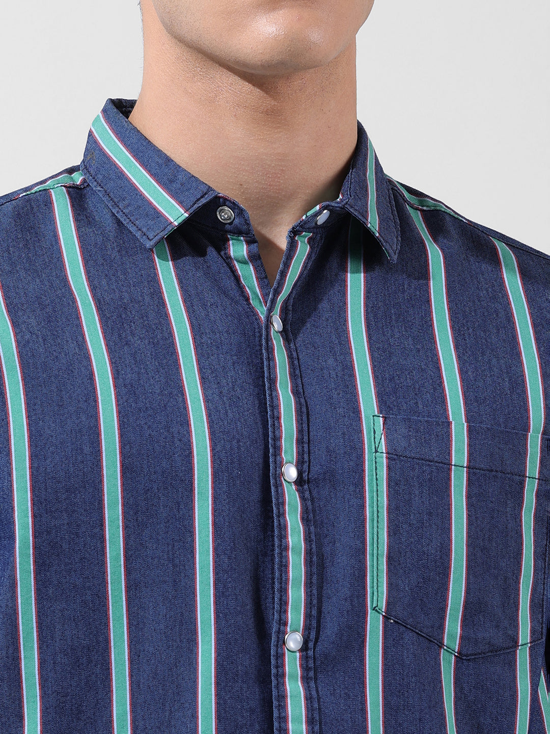 Men's Blue Slim Fit Striped Striped Shirt