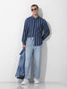 Men's Blue Slim Fit Striped Striped Shirt