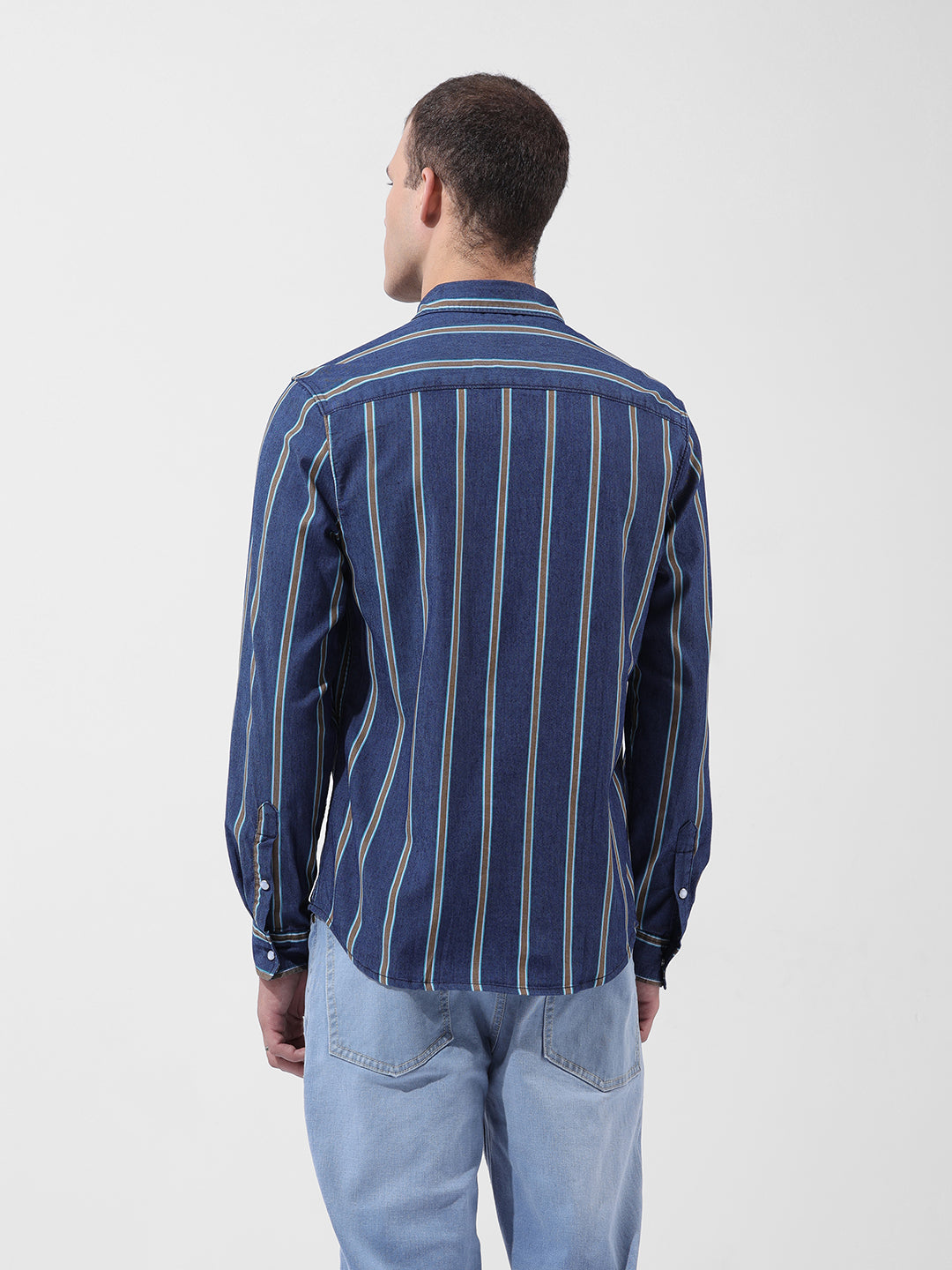 Men's Blue Slim Fit Striped Striped Shirt