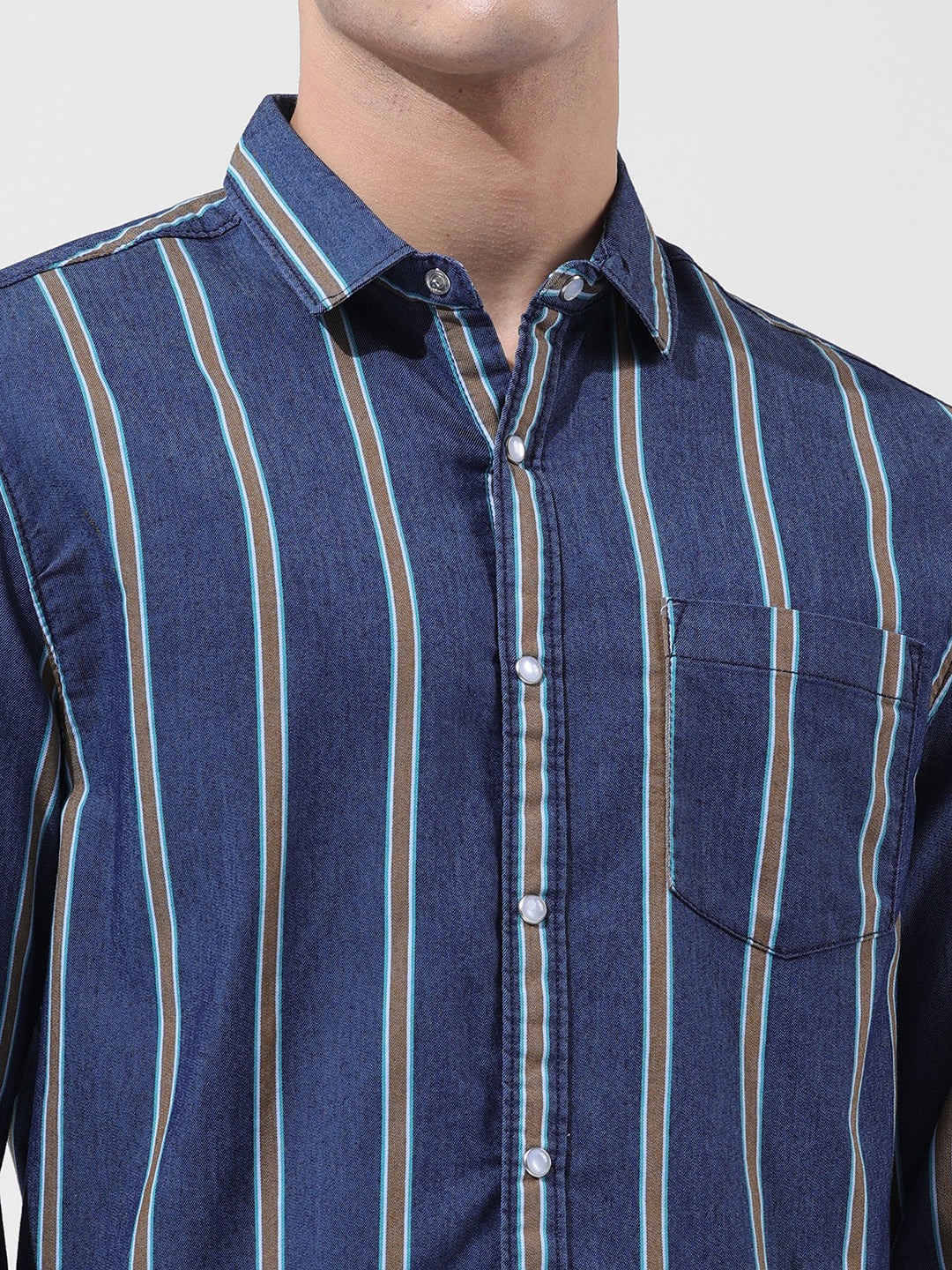 Men's Blue Slim Fit Striped Striped Shirt