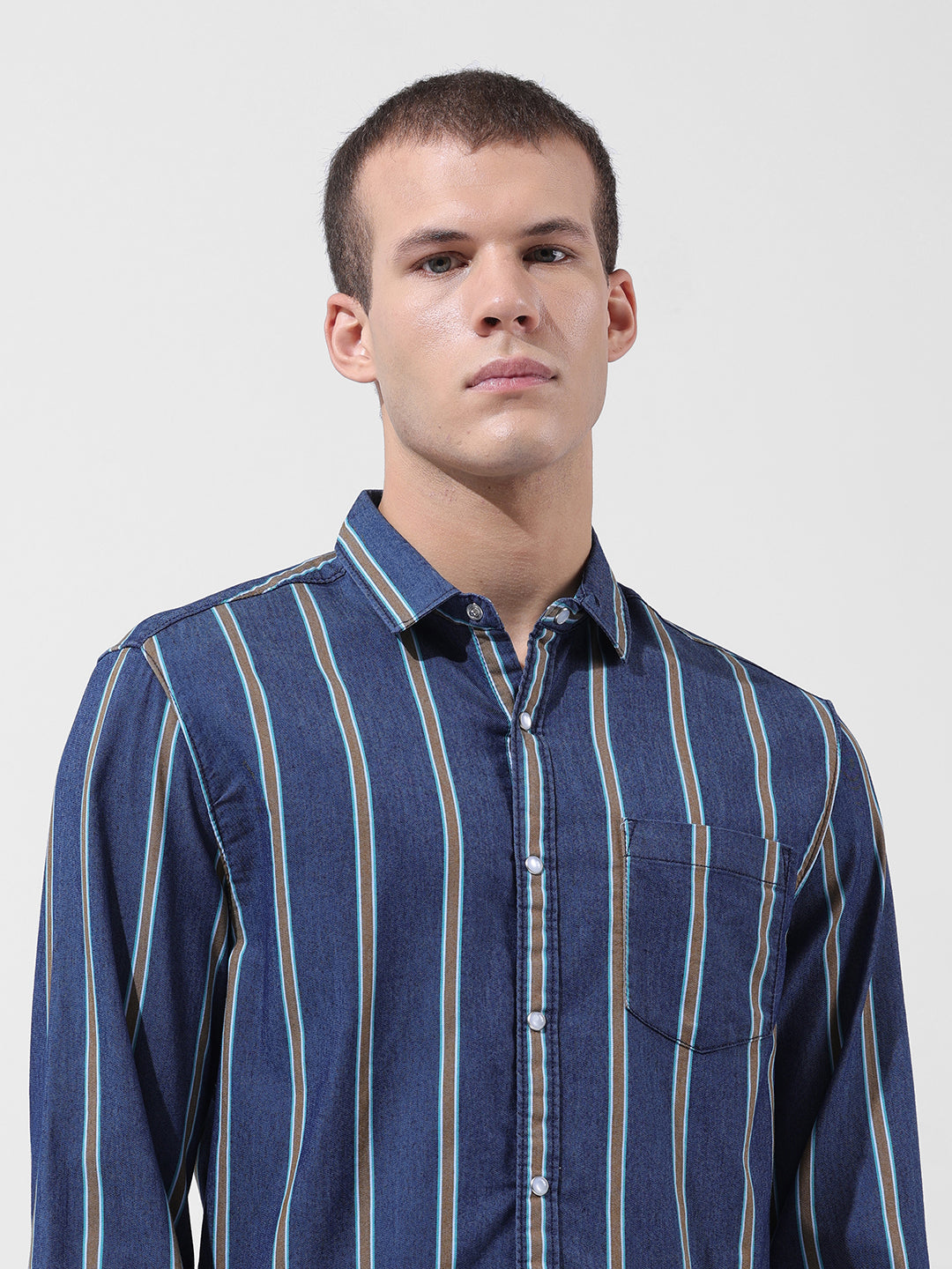 Men's Blue Slim Fit Striped Striped Shirt