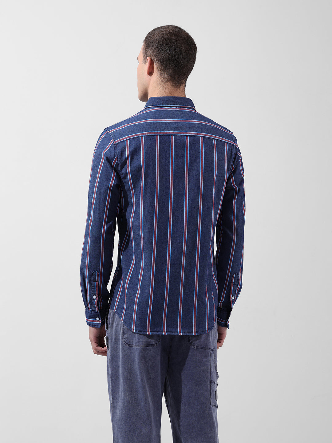 Men's Indigo Slim Fit Striped Striped Shirt