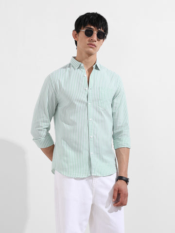 Men's Green Slim Fit Striped Striped Shirt