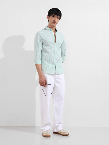 Men's Green Slim Fit Striped Striped Shirt