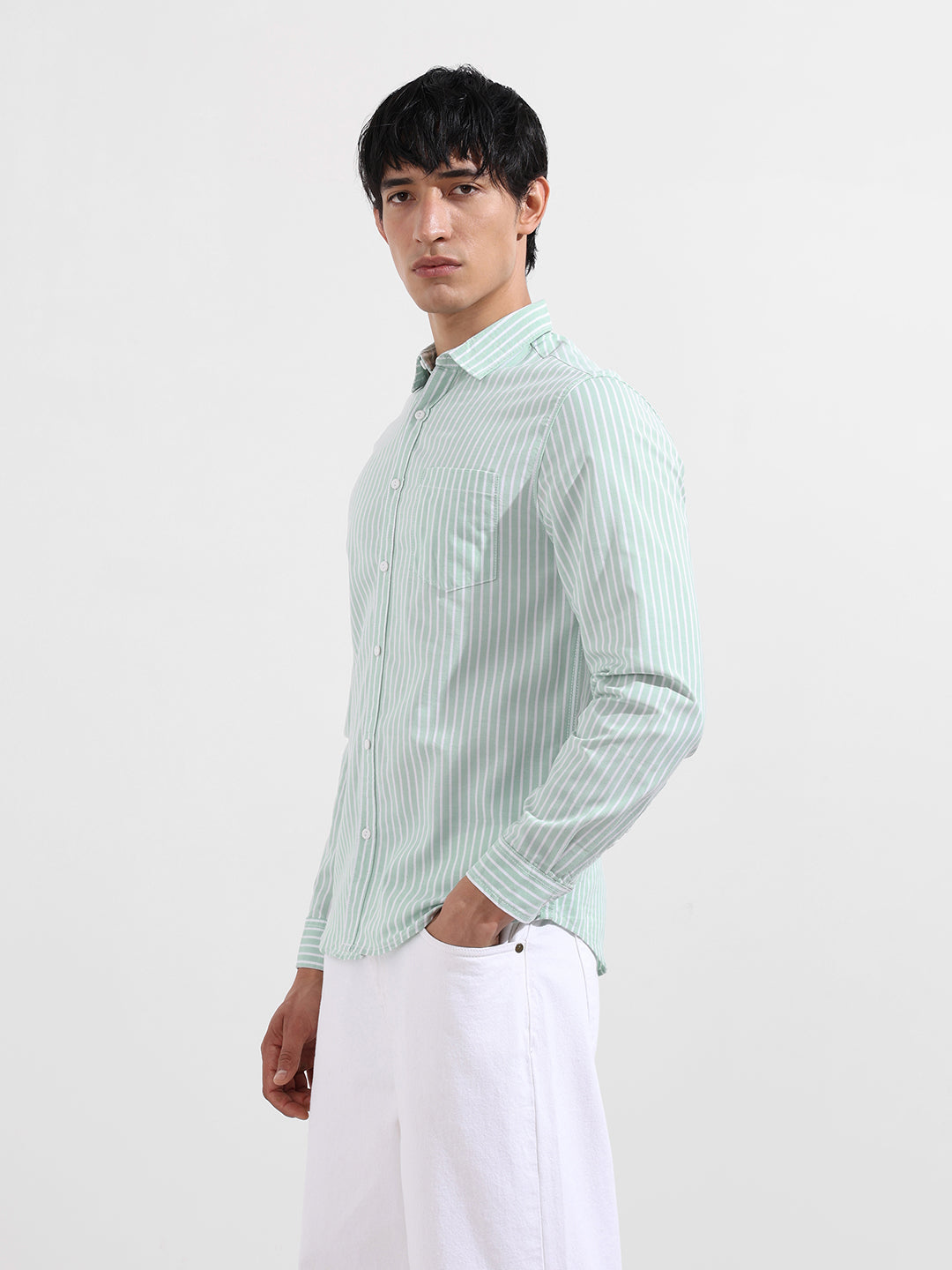 Men's Green Slim Fit Striped Striped Shirt
