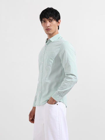 Men's Green Slim Fit Striped Striped Shirt