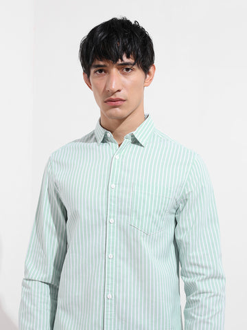 Men's Green Slim Fit Striped Striped Shirt
