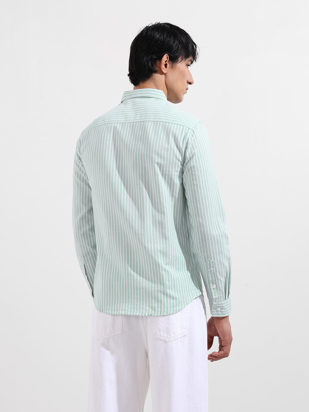 Men's Green Slim Fit Striped Striped Shirt