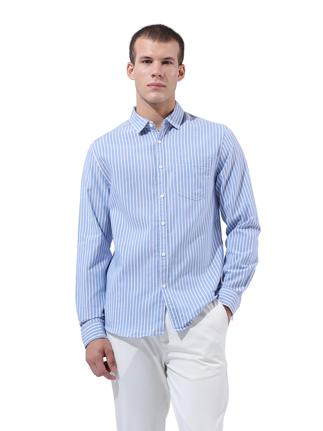 Men's Blue Slim Fit Striped Striped Shirt
