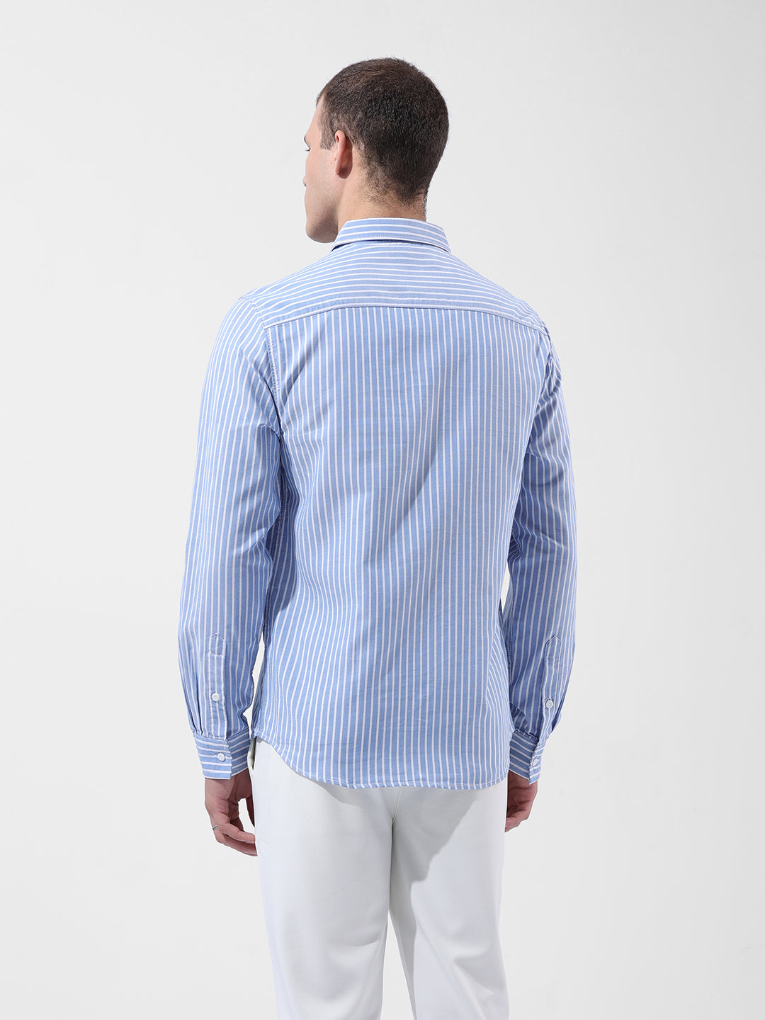 Men's Blue Slim Fit Striped Striped Shirt