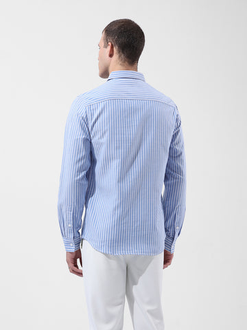 Men's Blue Slim Fit Striped Striped Shirt