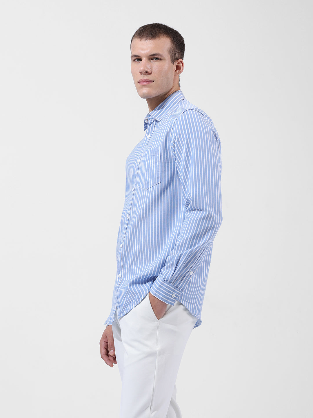 Men's Blue Slim Fit Striped Striped Shirt