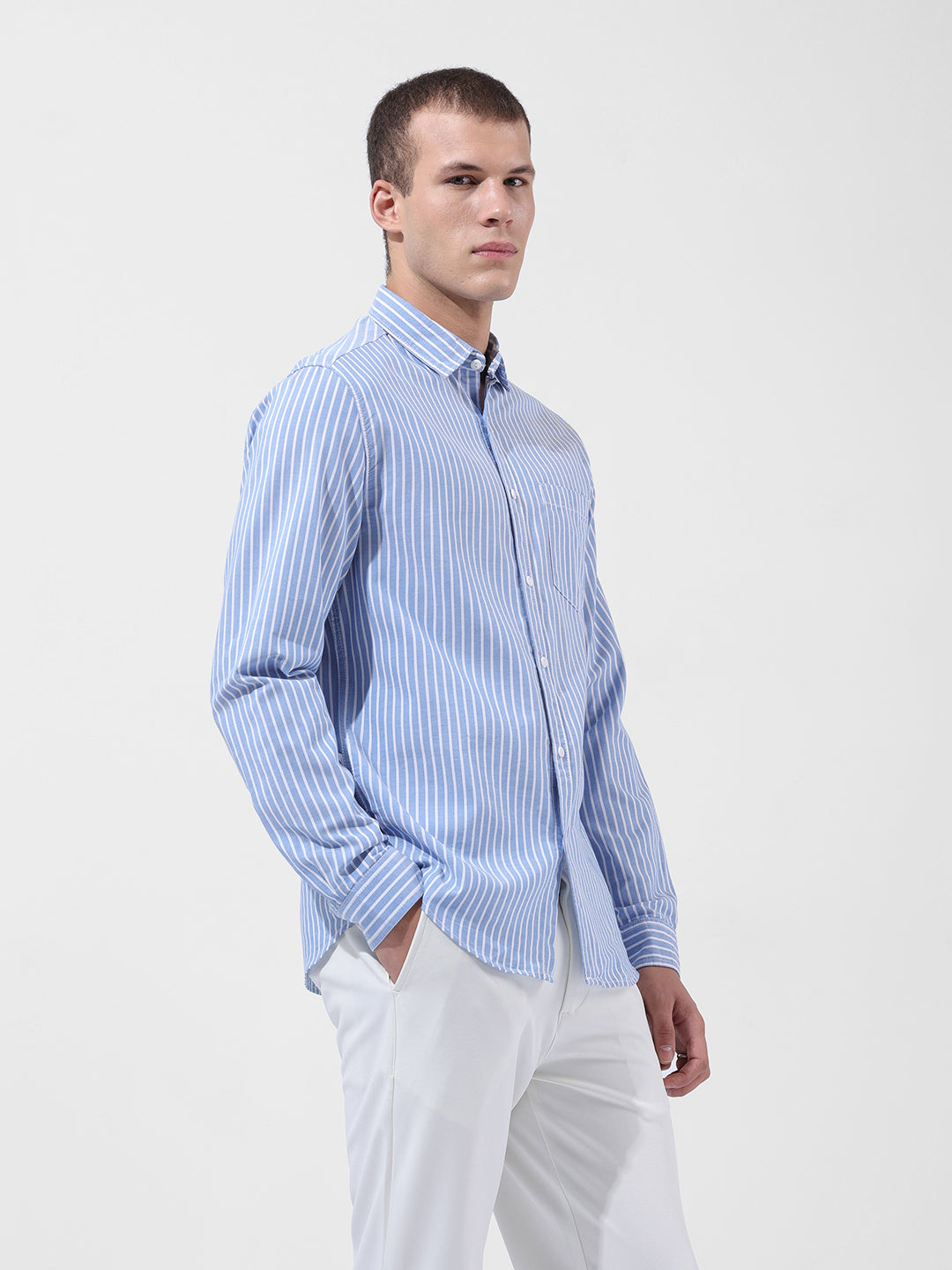 Men's Blue Slim Fit Striped Striped Shirt