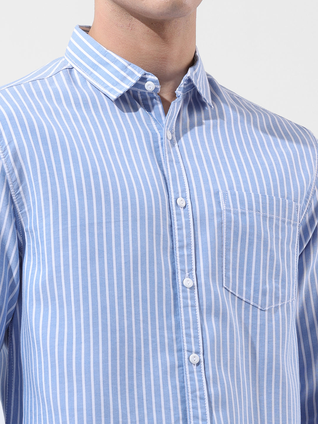 Men's Blue Slim Fit Striped Striped Shirt