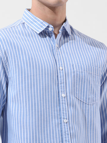 Men's Blue Slim Fit Striped Striped Shirt