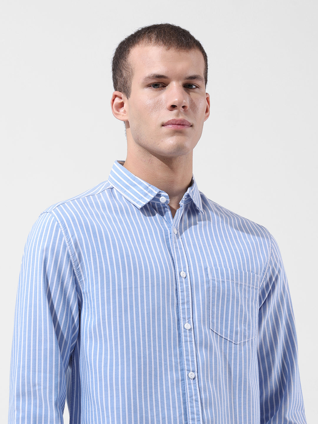 Men's Blue Slim Fit Striped Striped Shirt