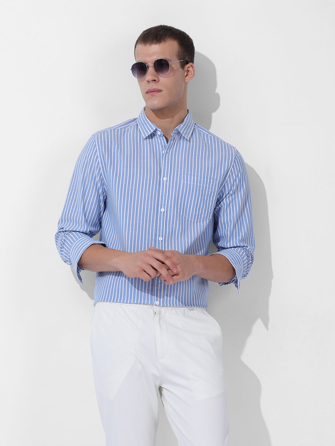 Men's Blue Slim Fit Striped Striped Shirt