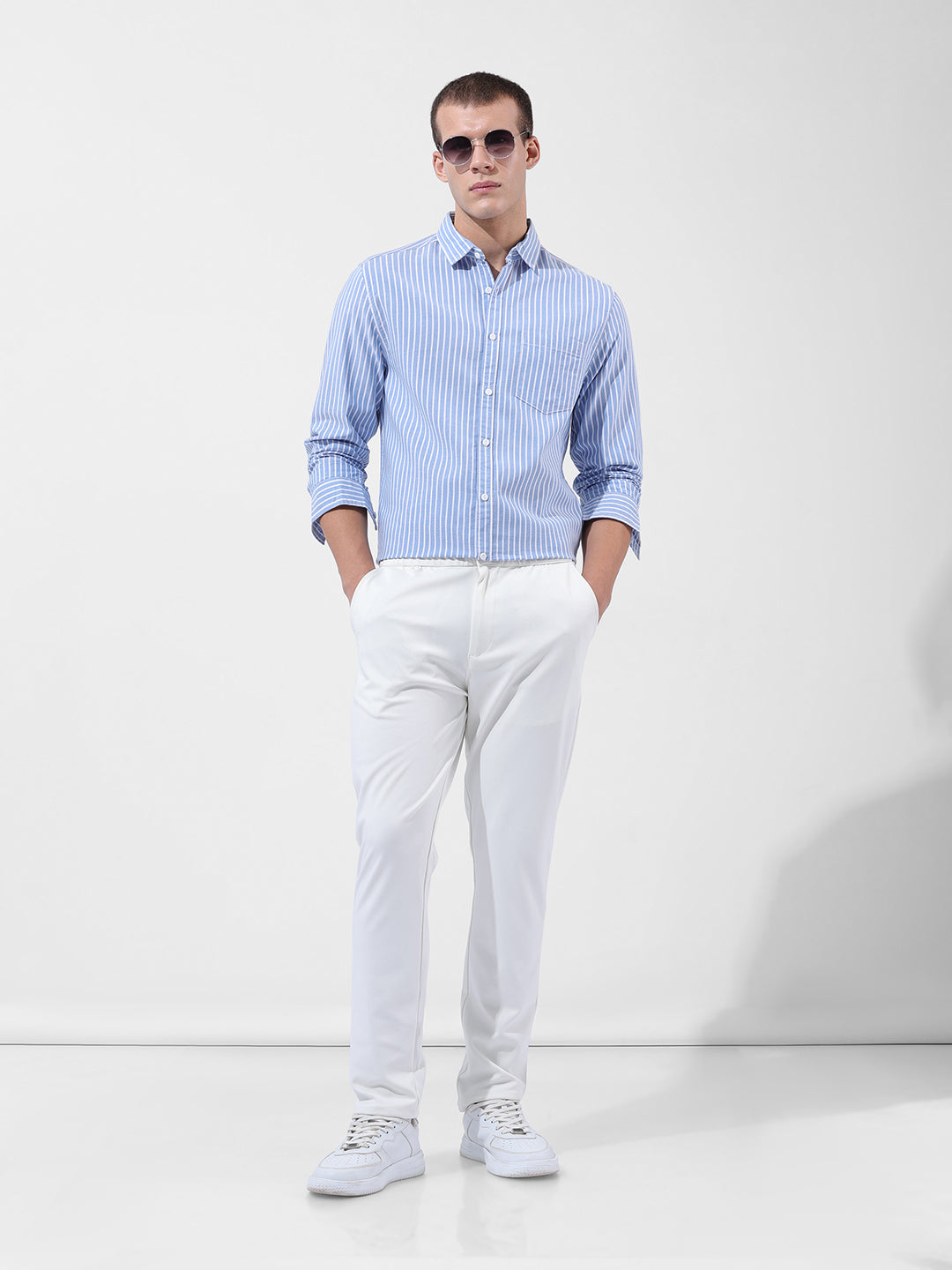Men's Blue Slim Fit Striped Striped Shirt