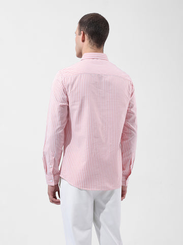 Men's Pink Slim Fit Striped Striped Shirt