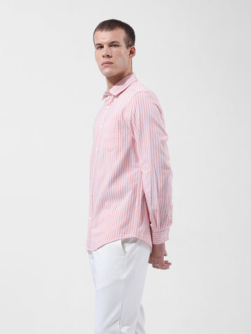 Men's Pink Slim Fit Striped Striped Shirt