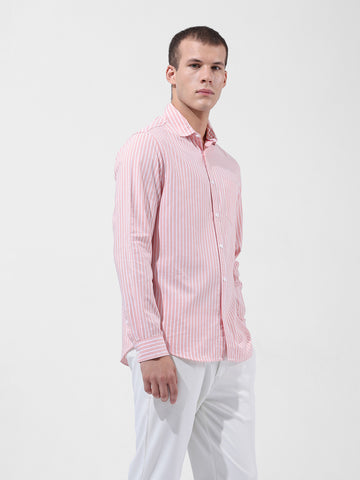 Men's Pink Slim Fit Striped Striped Shirt