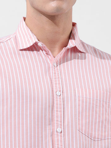 Men's Pink Slim Fit Striped Striped Shirt