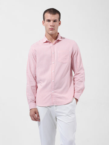 Men's Pink Slim Fit Striped Striped Shirt