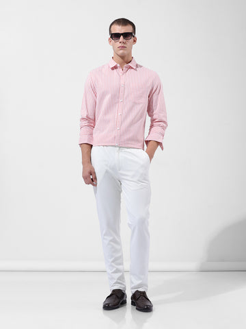 Men's Pink Slim Fit Striped Striped Shirt