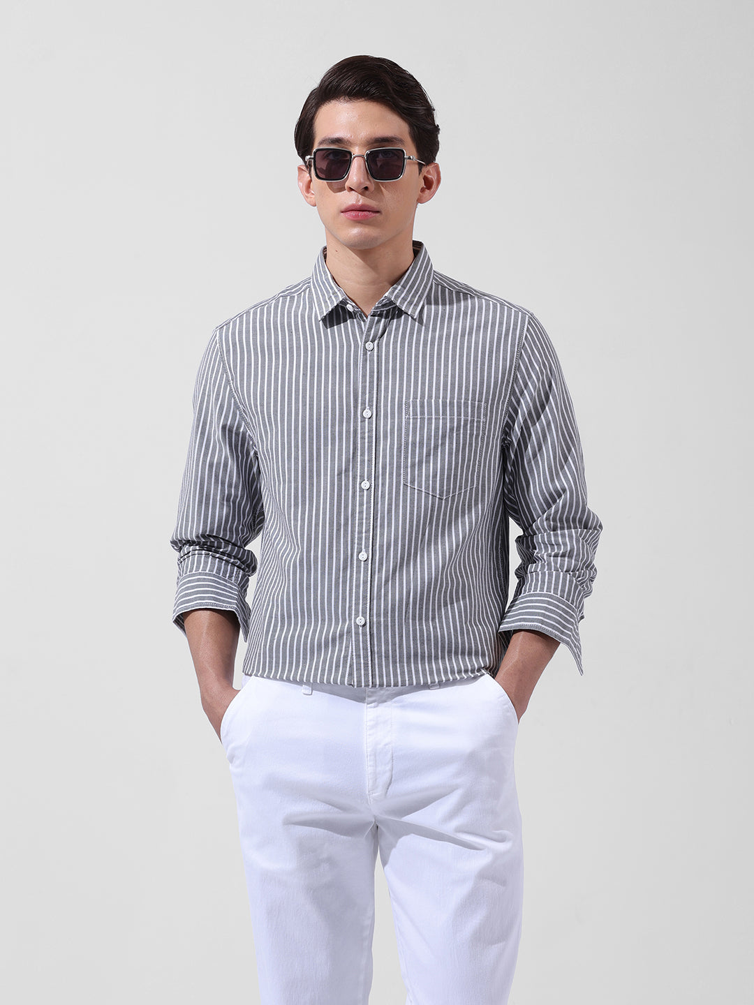 Men's Blue Slim Fit Striped Striped Shirt