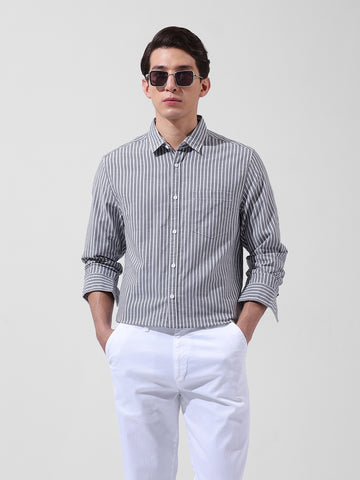 Men's Blue Slim Fit Striped Striped Shirt